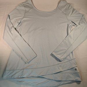 Apana Grey White Striped Long Sleeve Shirt Top Womens M Medium Athletic Workout